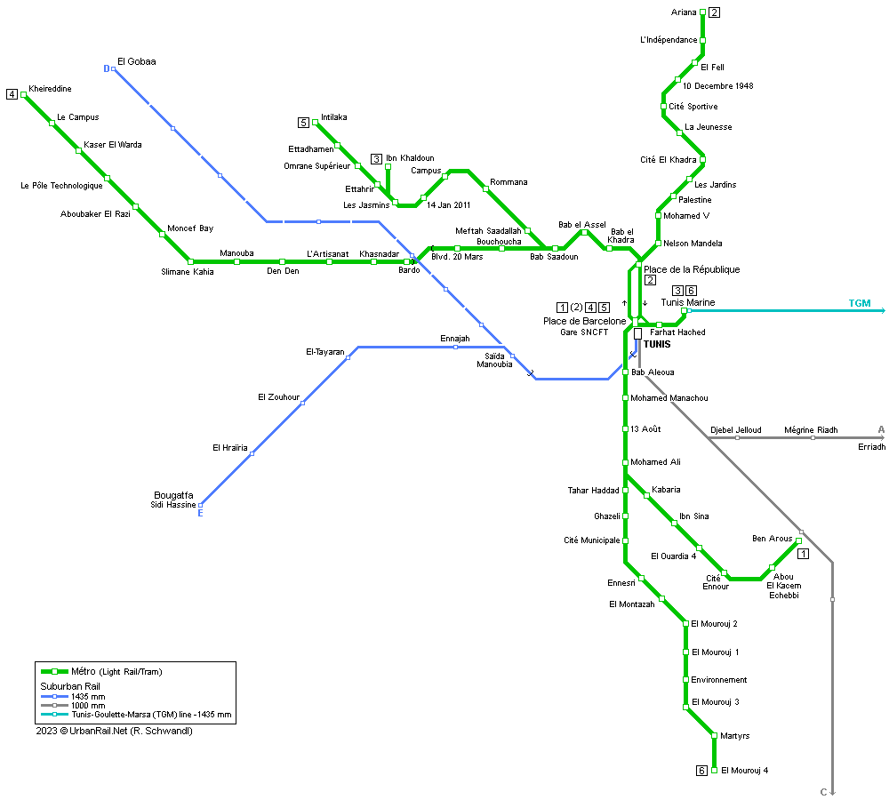 Tunis Métro léger map