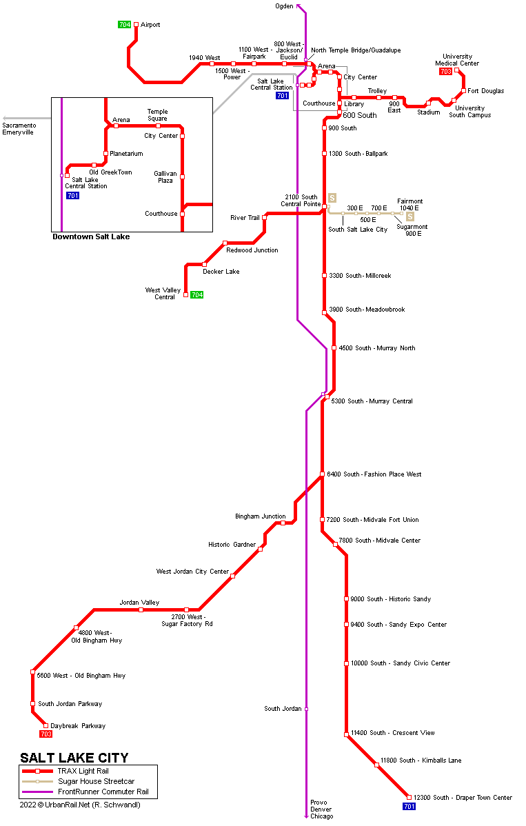 Salt Lake City light rail map © UrbanRail.Net