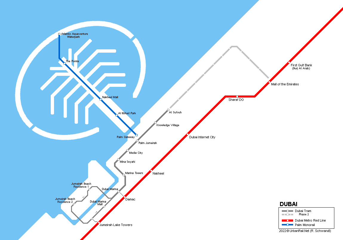 Dubai Tram Map ©  UrbanRail.Net