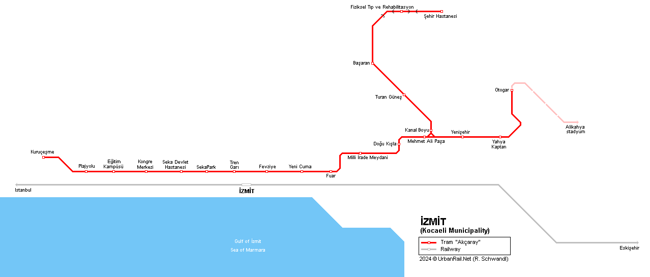 Izmit tram map (Kocaeli)