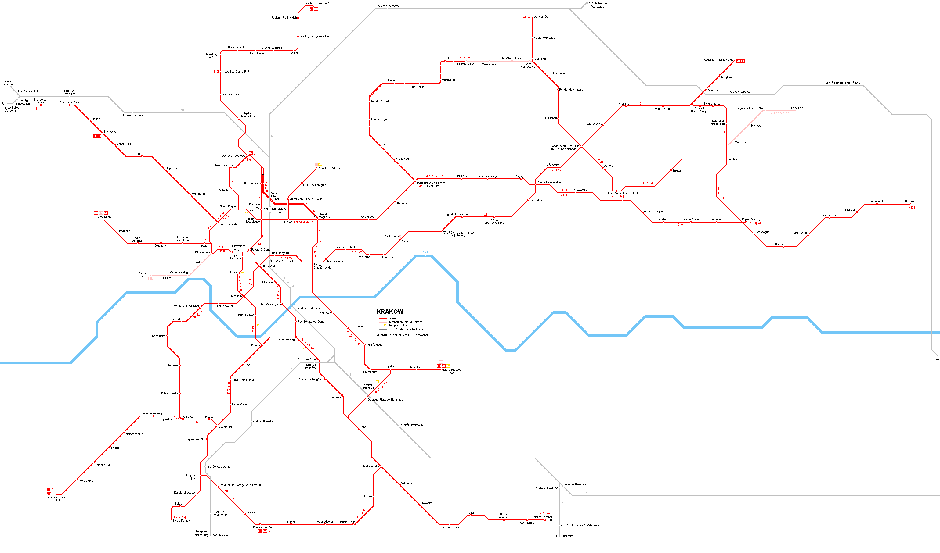 Kraków Tram Network Map