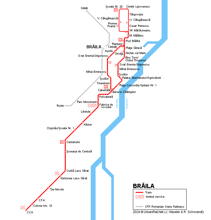 Braila Tram Map © UrbanRail.Net